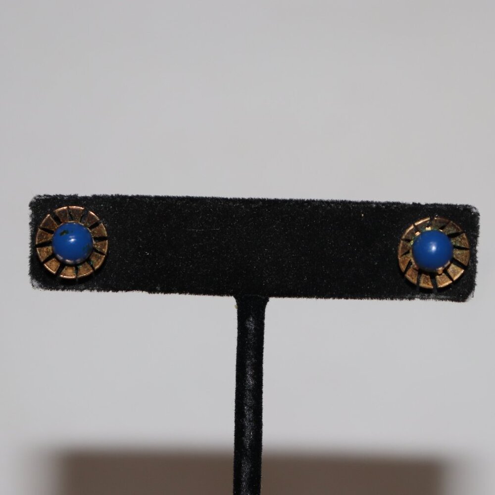 💙💛 Vintage Blue & Gold Post Earrings · 3/8" · petite retro pop